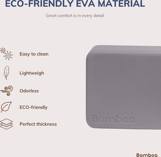 Bamboa Yogablokken Set Grijs + Gratis Yoga Riem - Ronde hoeken - EVA Foam - 2 Yoga Blokken van Bamboa — afbeelding 5