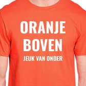 Oranje voetbal EK/WK-shirt met tekst - Oranje boven jeuk van onder | Maat L | Oranje EK/WK-shirt Heren - Oranje EK/WK-shirt Dames - Grappig Oranje shirt
