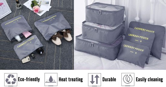 6 Stks - Set Reistas Kleding Bagage Organizer Hoge Capaciteit Mesh Verpakkingsblokjes (grijs