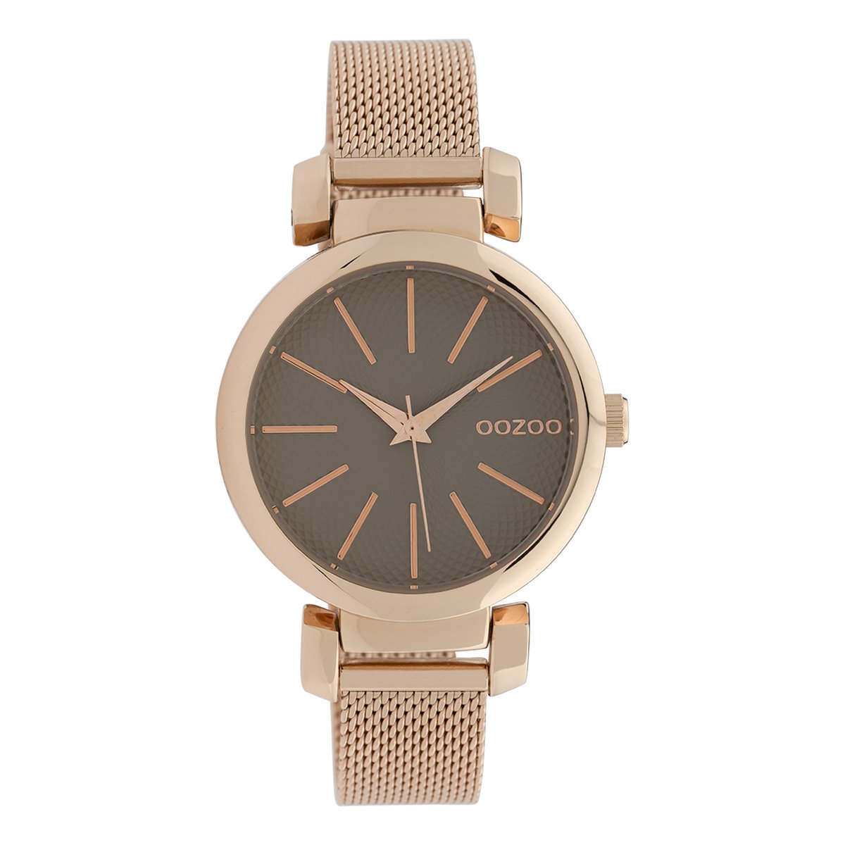 OOZOO Timepieces - Rosé goudkleurige horloge met rosé goudkleurige metalen mesh armband - C10130