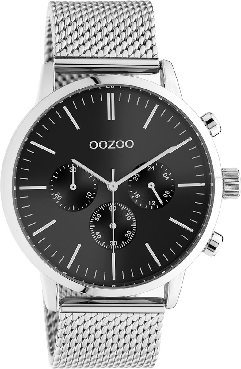 OOZOO Timepieces - Zilverkleurige horloge met zilverkleurige metalen mesh armband - C10913