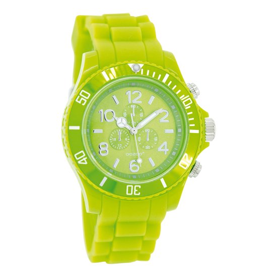 OOZOO Timepieces - Fluo groene horloge met fluo groene rubber band - JR228
