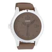 OOZOO Timepieces - Zilverkleurige horloge met donker bruine rubber band - C3672