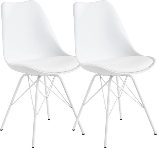 Rootz Set van 2 eetkamerstoelen - Witte keukenstoelen - Kunstleer gestoffeerde stoelen - Comfortabel en duurzaam - Krasbestendige poten - Eenvoudige montage - 48 cm x 58 cm x 86 cm