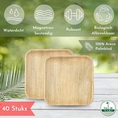 PALM NAKI 40 Palmblad Borden (25 x 25 cm, Vierkant) - Magnetronbestendig - 100% Composteerbaar, Wegwerp - Stevig en Stijlvol - Biologisch Afbreekbaar - Ideaal voor Picknicks & Buitenfeestjes, Restaurants, Take-Outs