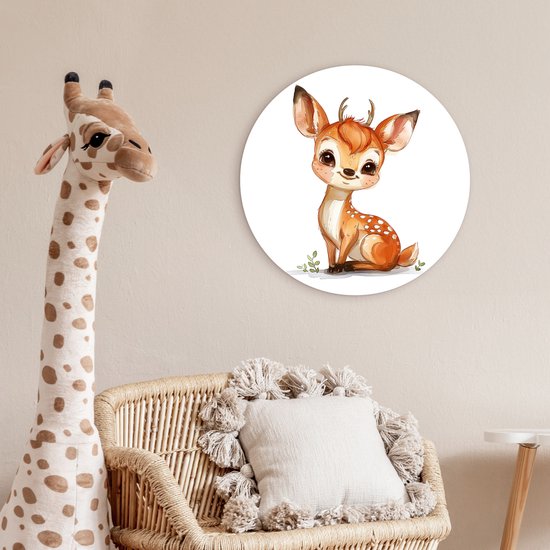 WallCircle® Wandcirkel 60x60 cm - Muurcirkel Baby hert - Schattig - Dieren kinderkamer - Babykamer - Muurdecoratie woonkamer - Wanddecoratie slaapkamer - Kamer decoratie accessoires - Ronde schilderijen - Woonaccessoires binnen cirkel