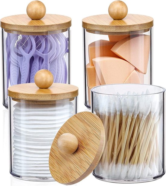 Badkamer Accessoires Organizer Met Bamboe Deksels, Apothecary Potten Qtip Houder Opbergbus Helder Glas Badkamer Potten Katoenen Balhouder Voor Katoenen Bal, Pads, Floss, Wattenstaafje (3 stuks Badkamer Accessoires Organizer Met Bamboe Deksels, Apothecary Potten Qtip Houder Opbergbus Helder Glas Badkamer Potten Katoenen Balhouder Voor Katoenen Bal, Pads, Floss, Wattenstaafje (3 stuks