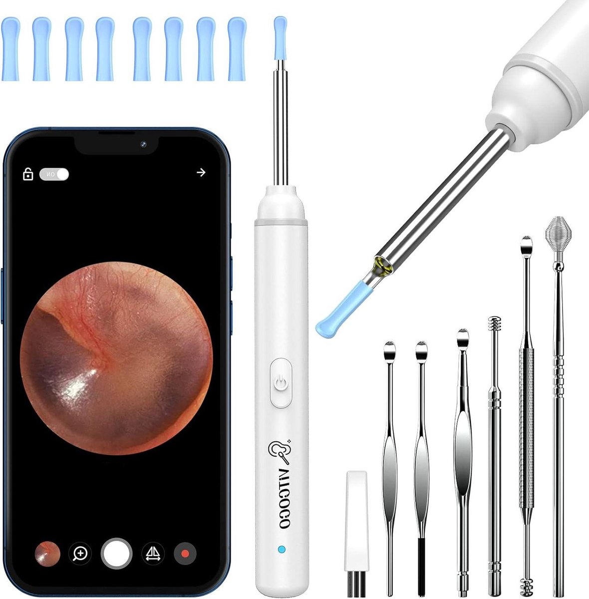 Oorsmeerverwijderaar otoscoop camera 1920p wifi-oorreiniger ultradun HD draadloos waterdicht met 30 mm lens en 6 leds voor iPhone iPad en Android-smartphones