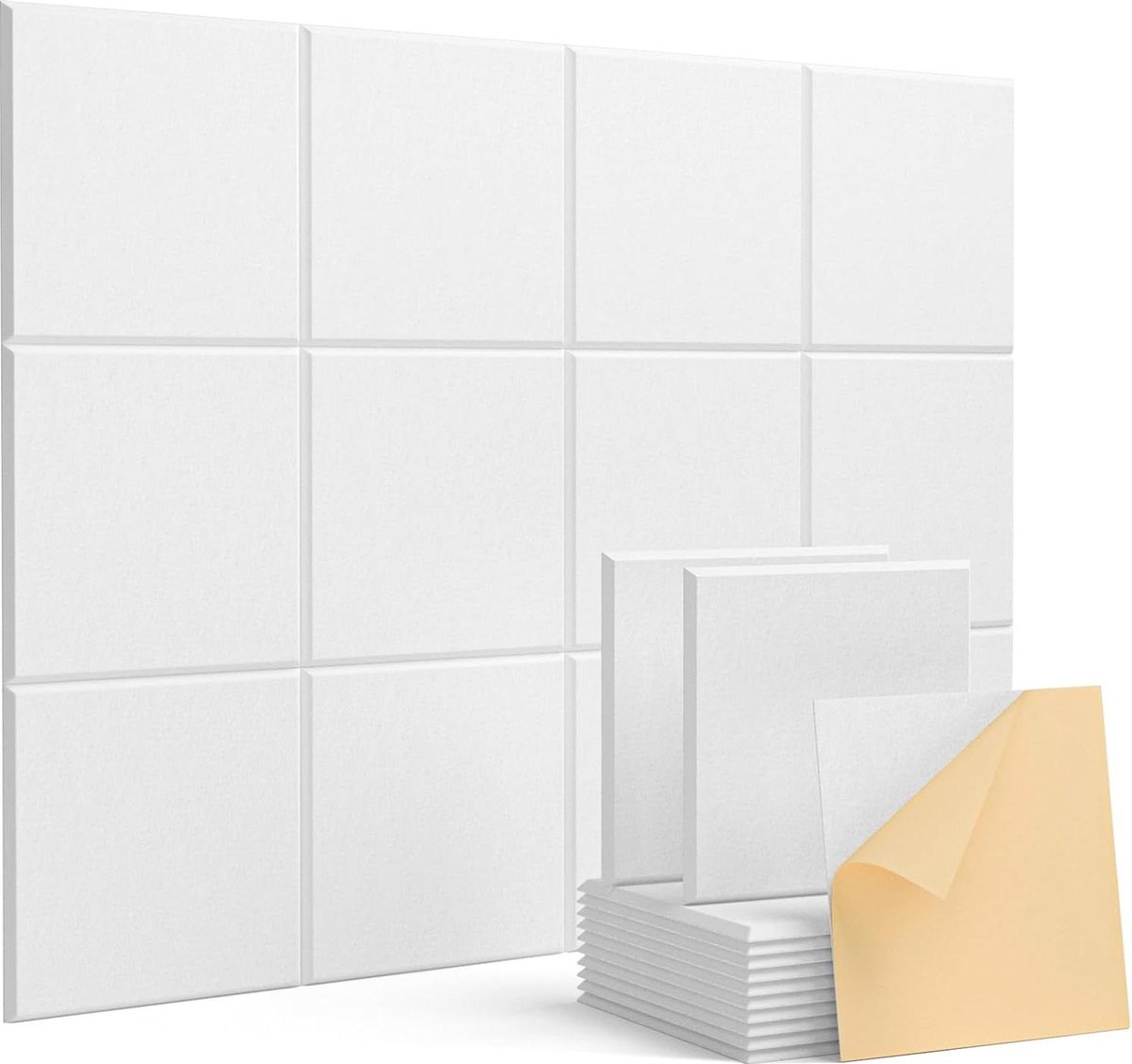 Akoestische panelen Zelfklevend, 12 stuks Geluidsisolatie Geluidsisolatie Muur Hoge dichtheid polyester Akoestische panelen Afgeschuinde rand Ontwerp Zwart voor muur Plafond Hout en deur 30x30x0,9cm