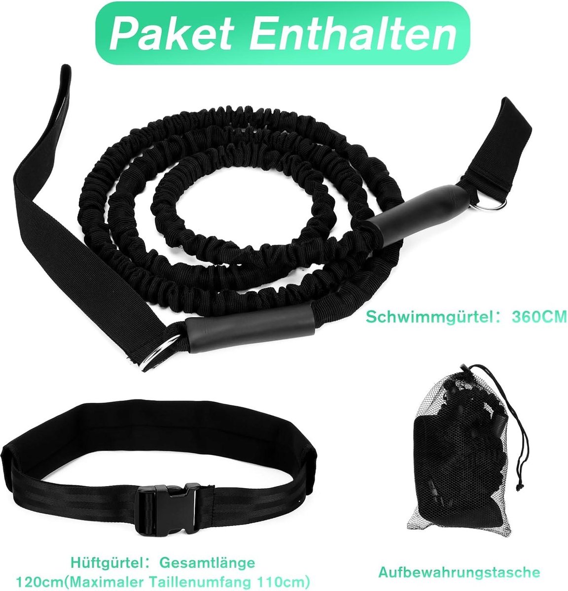 Ceinture De Natation Élastique 7,5 M Avec Sangle - Entraînement Résistance Piscine, Réglable, Pour Adultes Et Enfants