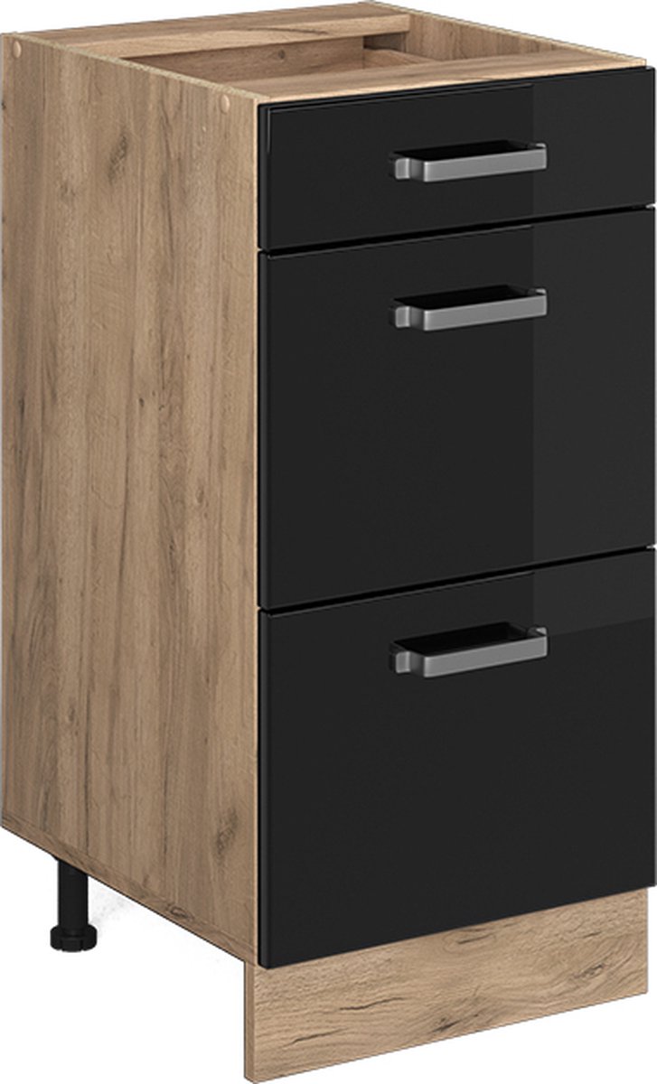 Vicco R-Line Keukenonderkast – 40 cm met laden, zonder werkblad Zwart hoogglans