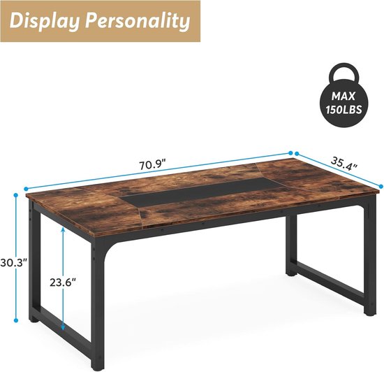 Eettafel van 200 cm lang voor 6-8 personen, grote industriële