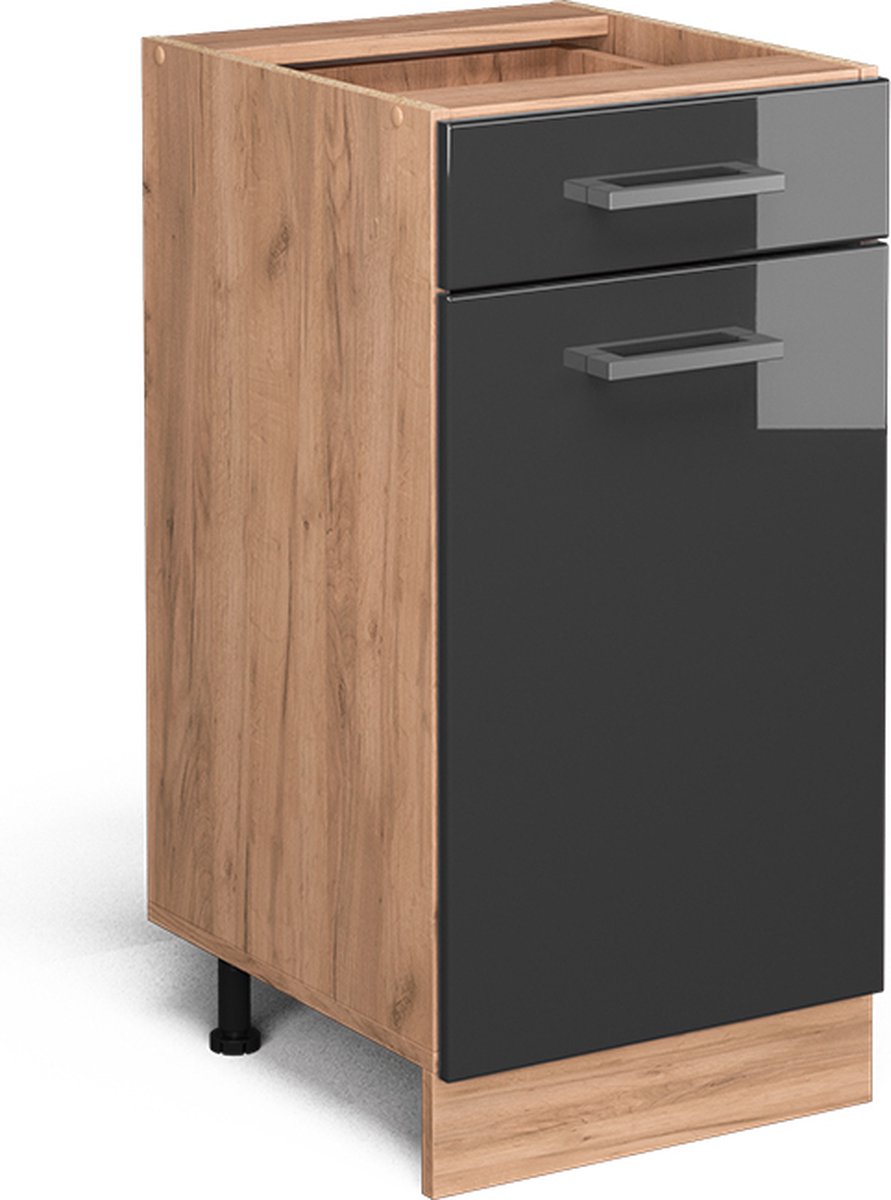 Vicco R-Line Keukenonderkast – 40 cm zonder werkblad Antraciet Hoogglans Antraciet Hoogglans/Goudkleurig Eiken