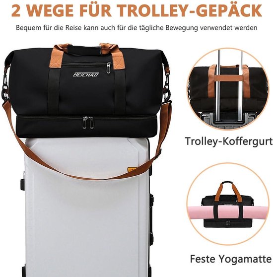 Fresion Sporttas zwart voor dames en heren - kleine reistas met schoenenvak - weekendtas met nat vak - handbagagetas voor vliegtuig - fitness tas voor heren - trainingstas - gym duffle bag van Fresion — afbeelding 5
