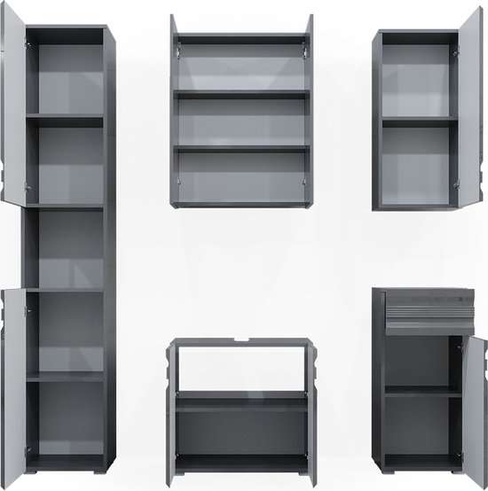 Vicco Ensemble de meubles de salle de bain Freddy, Anthracite brillant, 5 parties