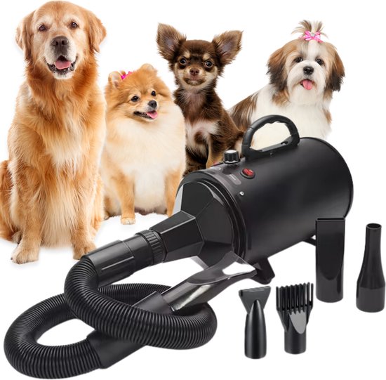 Animal Secrets Professionele Hondenföhn - Waterblazer voor honden - Drogen - 4 Opzetstukken - Stil Design 2800W - Zwart