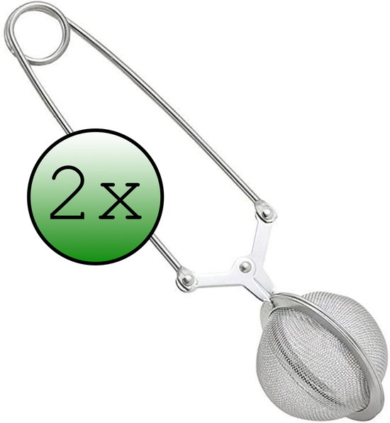 Theezeef met Handgreep Theefilter RVS - Thee Ei Theezeefjes voor Losse Thee - Zilver - 2 Stuks.