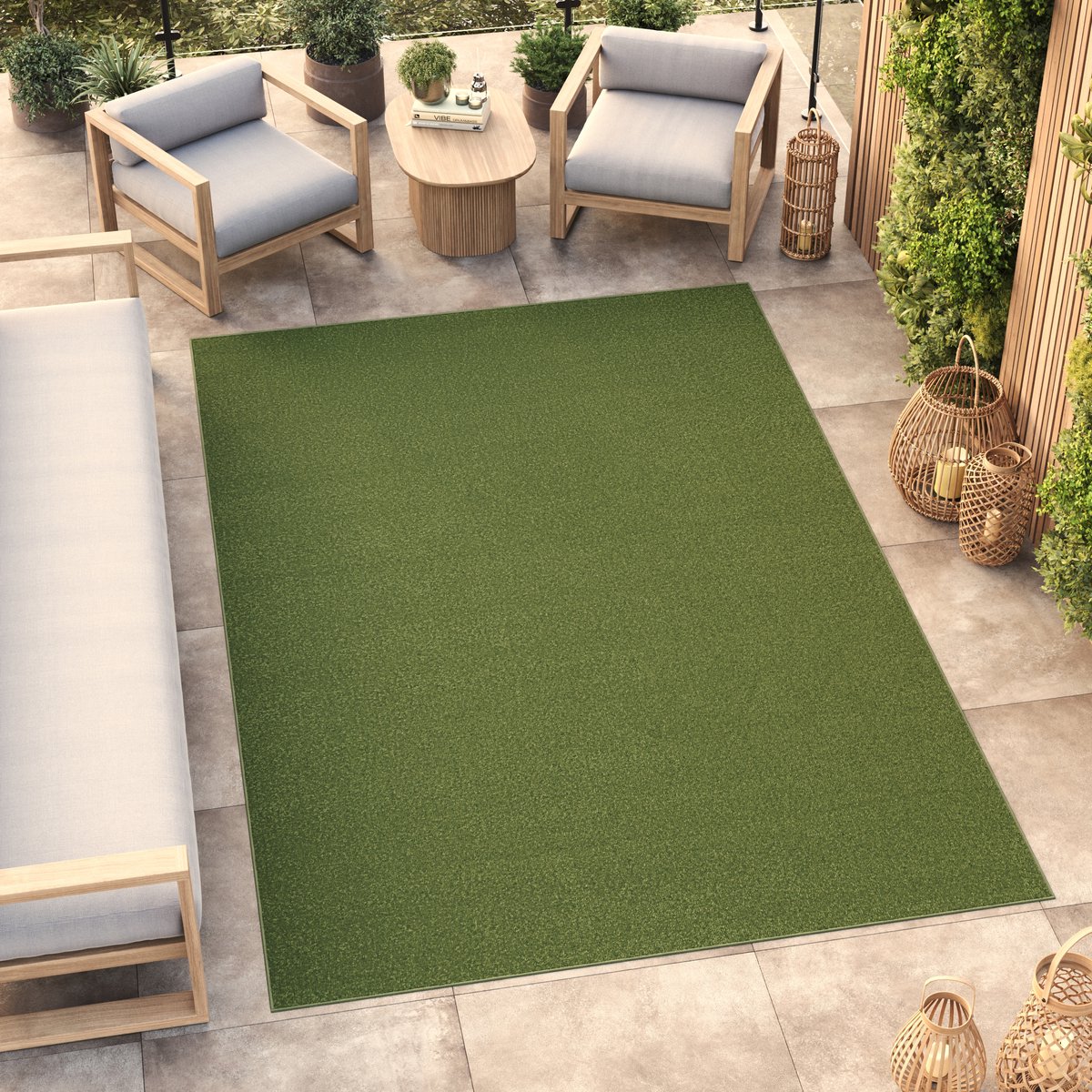 Tapiso Mono Vloerkleed Groen Binnen en Buiten Tapijt Maat- 140x200