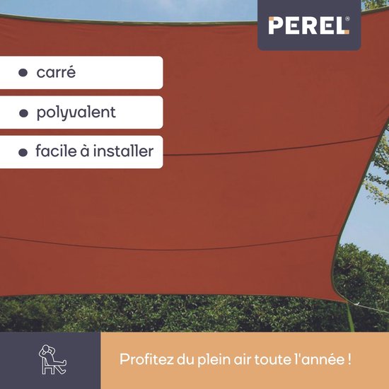 Perel Schaduwdoek, waterafstotend, 3.6 x 3.6 m, 160 g/m², polyester, vierkant, terracotta