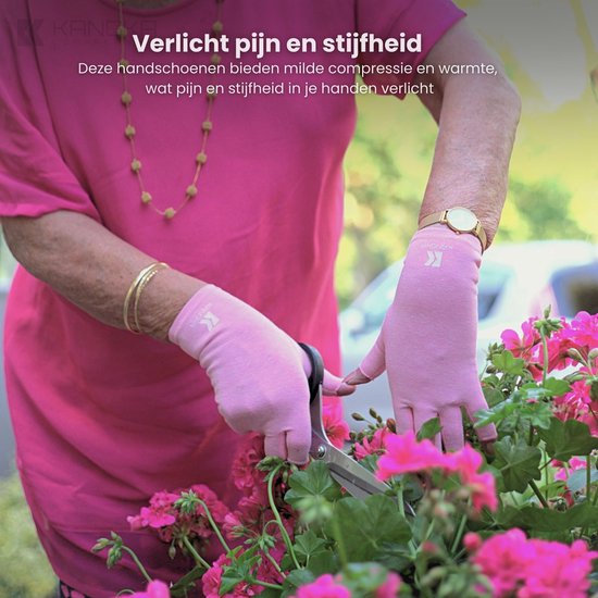 KANGKA® Reuma Compressie Handschoenen - Open vingertoppen voor Bewegingsvrijheid - Verlichting van Artritis en Reumatische Pijn - Maat L - Roze Kleur