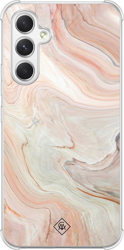 Casimoda® hoesje - Geschikt voor Samsung Galaxy A15 - Marmer Waves - Shockproof case - Extra sterk - TPU/polycarbonaat - Bruin/beige, Transparant