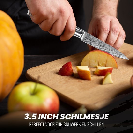 Master Knives Koksmes 20 cm + Groentemes – Met Slijper en Vingerbeschermer – Vlijmscherp Messenset - Keukenmessen