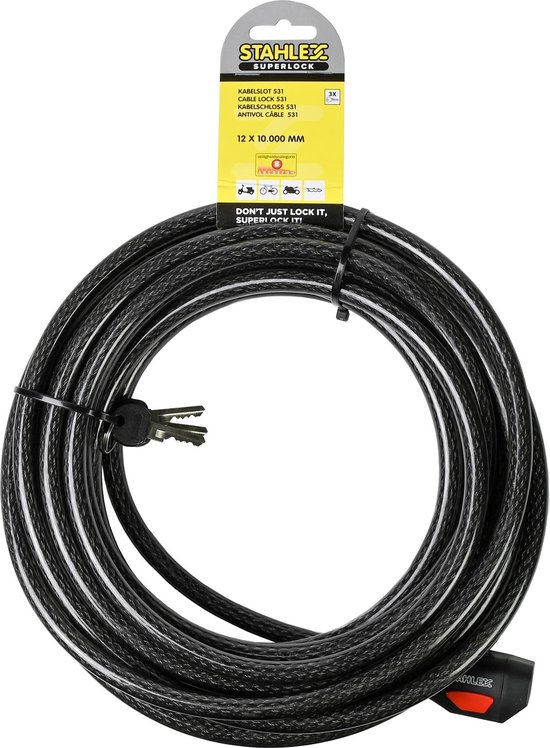 Stahlex Extra lang kabelslot - 10 meter - spatwaterdicht en slagvast - met 3 sleutels van Stahlex — afbeelding 3