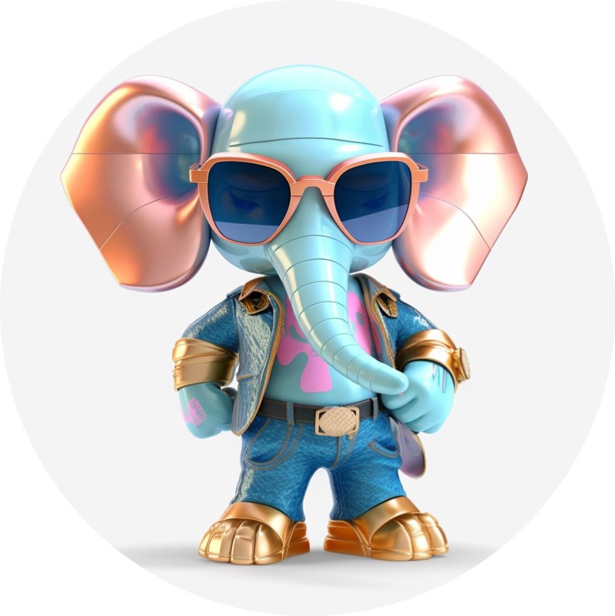 Myfinto Indoorart - Muurcirkel Stoere Olifant Forex 40 cm - Wanddecoratie - Afbeelding op Forex - Inclusief ophangplaat blauw, grijs, goud, koper, roze