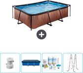 EXIT Rechthoekig Wood Frame Zwembad - 220 x 150 x 65 cm - Inclusief Pomp Afdekzeil - Onderhoudspakket - Ladder - Nu extra voordelig