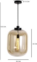 Bronx71® Hanglamp industrieel Amber 45 cm - 1 lichts - Hanglamp glas - Hanglampen eetkamer