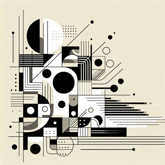 Modern zwart wit schilderij | Abstracte monochrome compositie: een eigentijdse interpretatie van contrastrijke kunst | Kunst - 40x40 centimeter op Canvas | Foto op Canvas