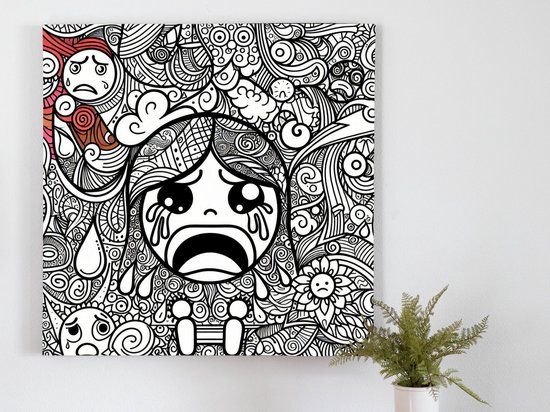 Doodle huilend kind schilderij | Tranen van triestigheid: een emotioneel meesterwerk van verdrietige kinderen | Kunst - 20x20 centimeter op Dibond | Foto op Dibond