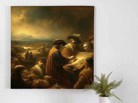 Modern rembrandt artwork | Hedendaags meesterwerk geïnspireerd door de legendarische Rembrandt | Kunst - 100x100 centimeter op Dibond | Foto op Dibond