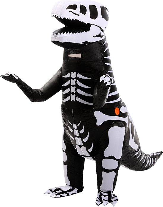 KIMU® Costume Opblaasbaar T- Rex Squelette Wit - Costume Dino Costume Gonflable Costume Halloween Costume Dinosaurus Dino Trex - Mascotte Gonflable