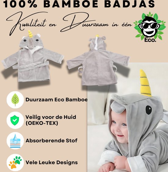 BoefieBoef Eenhoorn Bamboe Baby Badjas 0-2 Jaar (85 cm lang max) - Luxe, Superzacht & Hypoallergeen - Eco Kinderbadjas met Dieren Capuchon - Absorberende Peuter Handdoek Jongen & Meisje - Cadeau Zwemles, Carnaval, Verjaardagen of Kraam - Unicorn van Merkloos — afbeelding 2
