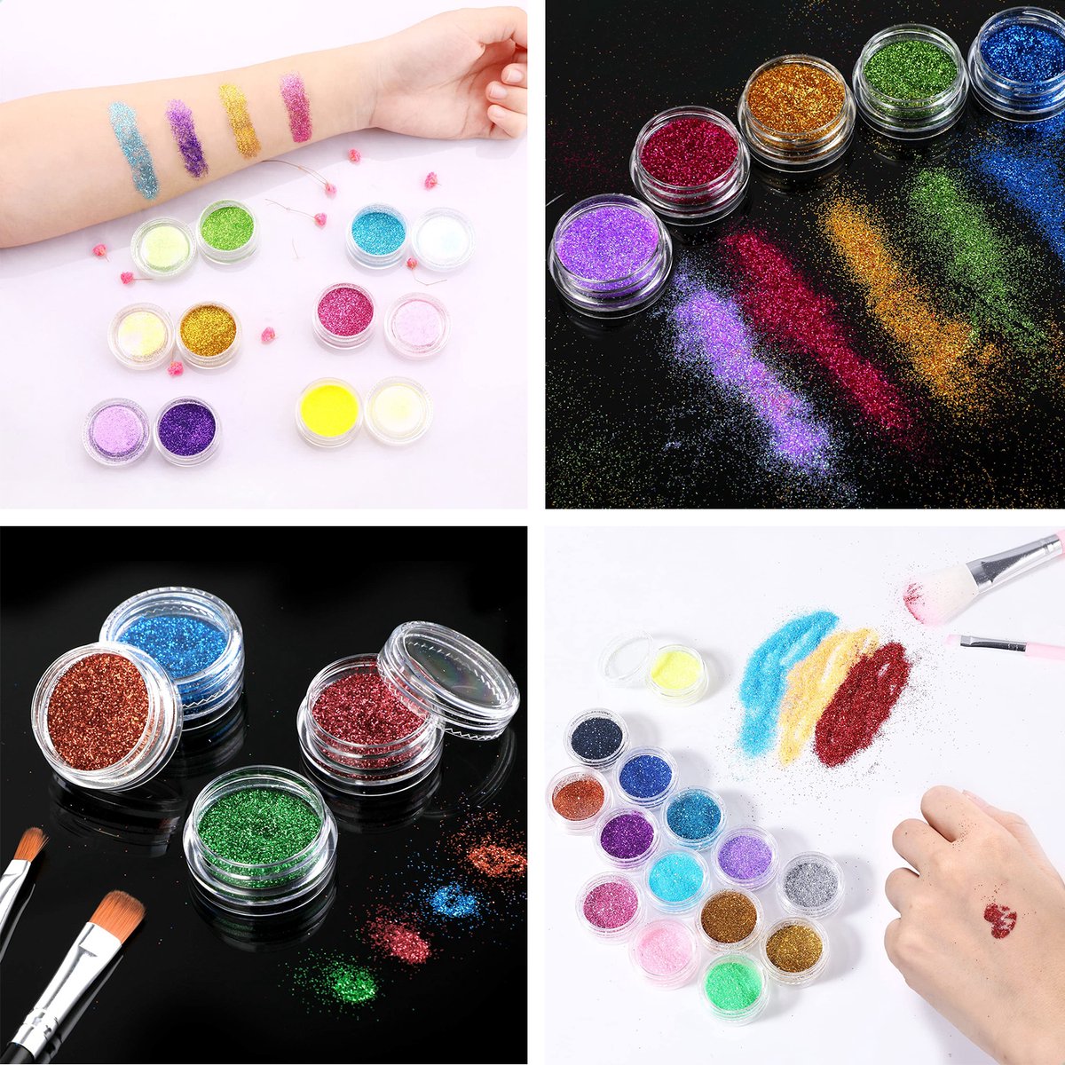 Partizzle Compleet Bio Glitter Tattoo Set - Meisjes / Jongens - Schmink Sjablonen, Lijm en Penselen - Gezicht Nep Neon Tattoos Knutselpakket - Festival - Kerst Cadeau / Knutselen voor Kinderen - 24 Kleuren / Biodegradable — afbeelding 8