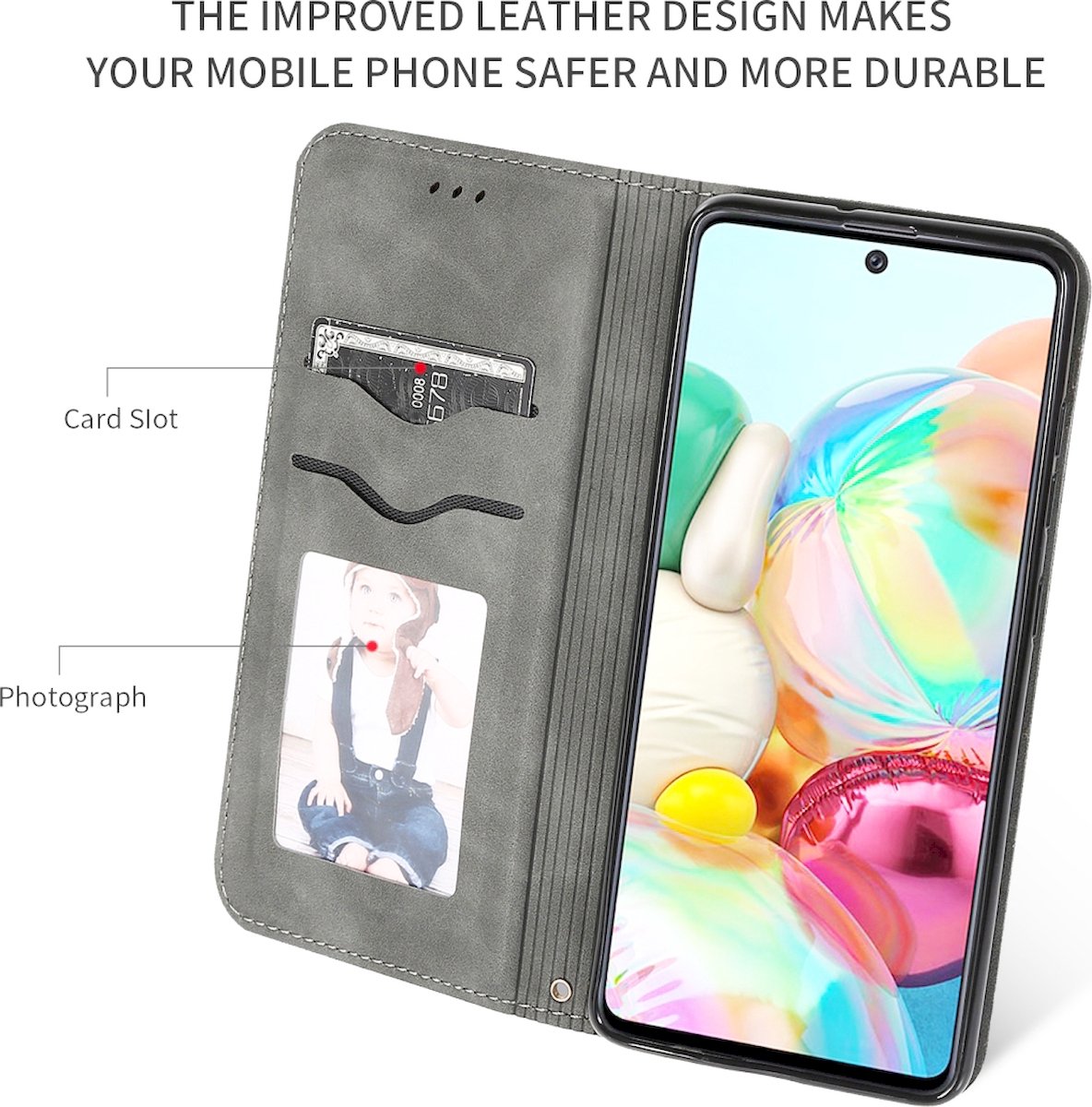Mobigear Telefoonhoesje geschikt voor Samsung Galaxy A71 Hoesje | Mobigear Retro Slim Bookcase Portemonnee | Pasjeshouder voor 2 Pasjes | Telefoonhoesje voor Pinpas / OV Kaart / Rijbewijs - Grijs