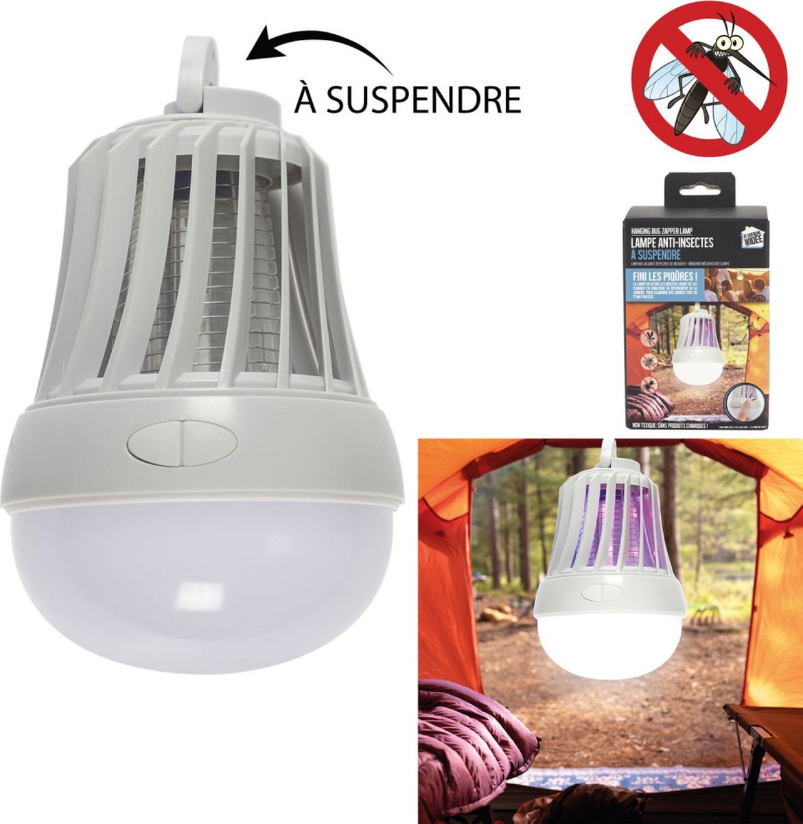 Je Cherche Une Idee Muggen Muggenlamp 2 in 1 Insectenlamp Kampeerlamp Hanglamp Voor binnen en buiten Camping Op batterijen niet inbegrepen