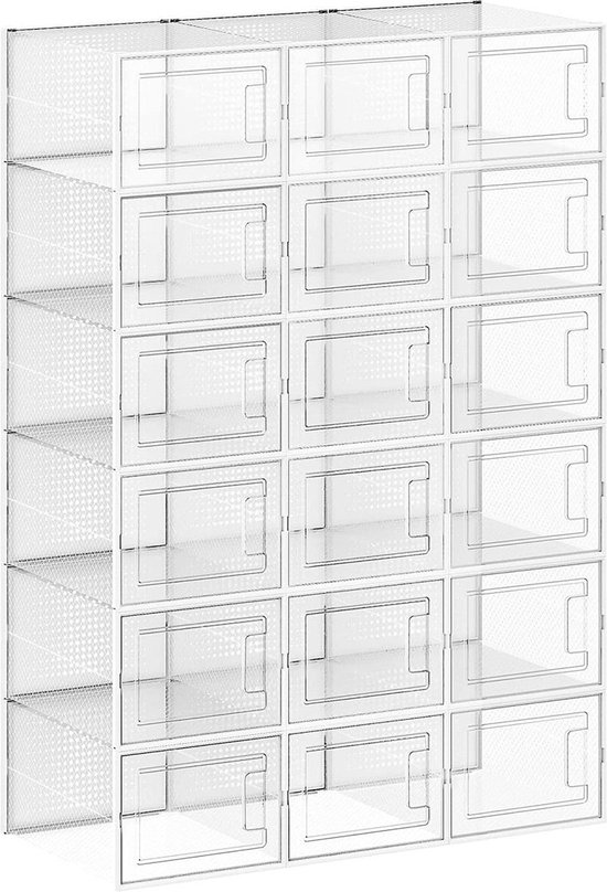 Rootz 18 Pack Shoe Box Set - Clear Storage Bins - Stackable Containers - PP and PS Material - Organize Shoes - Space Saving Solution - 35cm x 25cm x 18.5cm