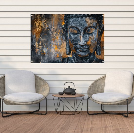 Boeddha tuinposter - Beeld posters - Tuinposter Textuur - Schutting decoratie - Tuinaccessoires - Tuinschilderij tuinposter 120x80 cm