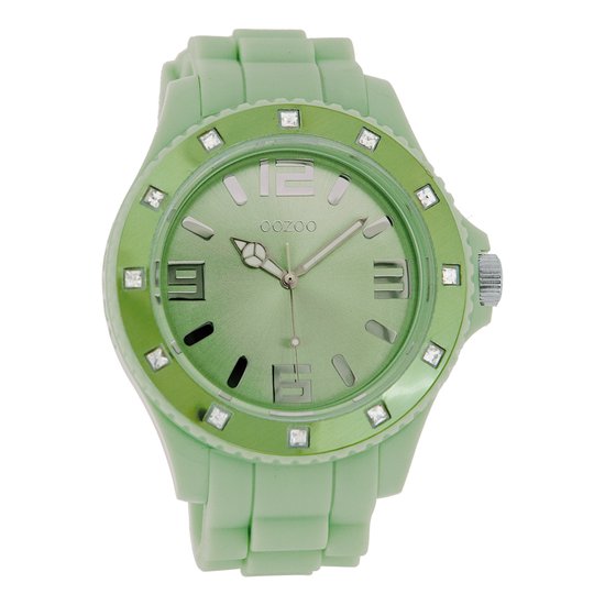 OOZOO Timepieces - Jade groene horloge met jade groene rubber band - C4339
