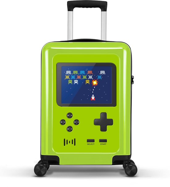 Stickercase - Handbagage koffer - Lichtgewicht Trolley 55cm - Met Space Sluggers Gameboy print - Groen