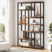 TRIBESIGNS - Boekenkast - Boekenrek met 7 Planken - Industrieel - met 10 Open Opbergplanken - Bruin/Zwart - 100 x 30 x 200 cm