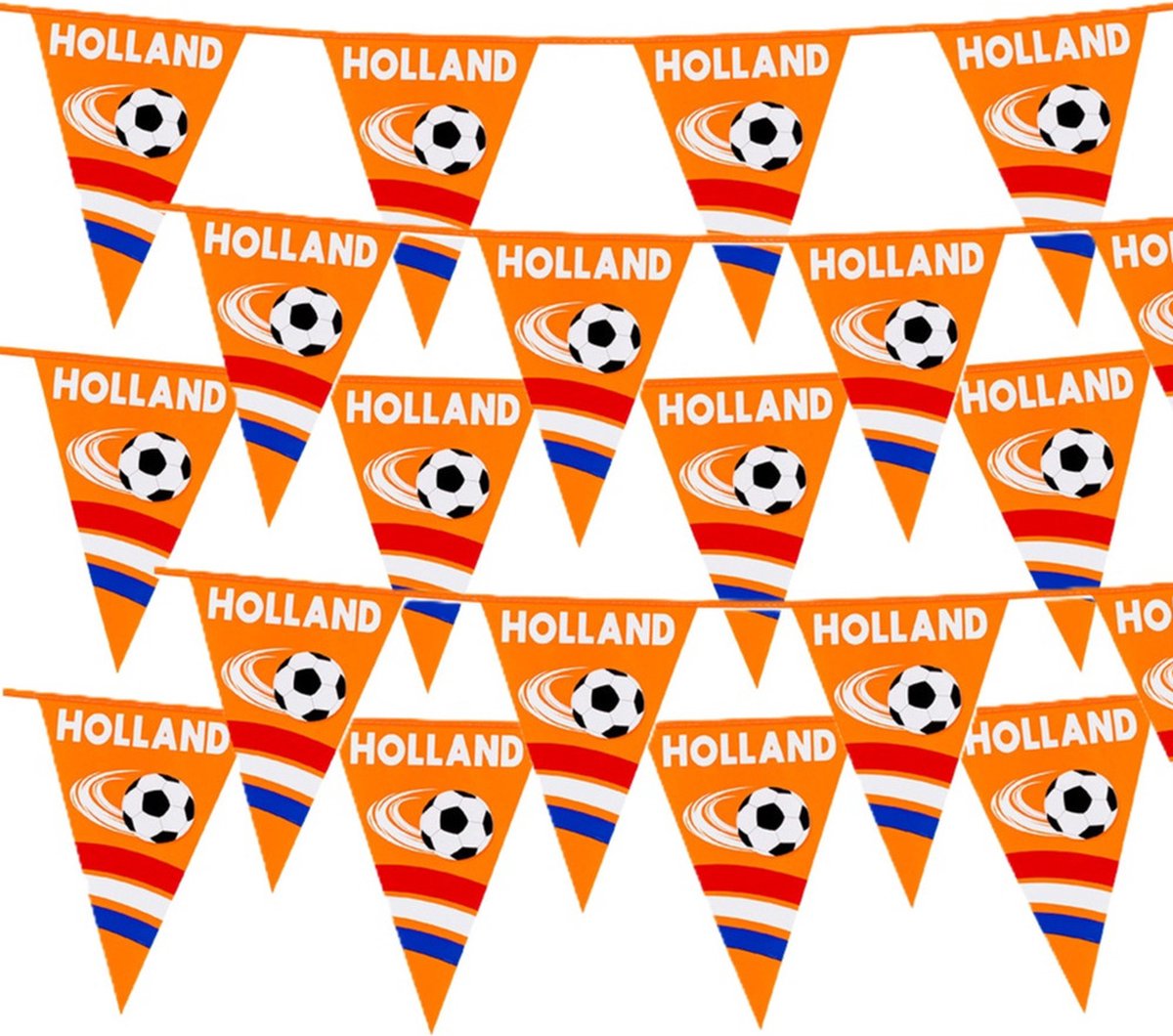 Boland Vlaggenlijn feestslinger - 5x - oranje/holland met voetbal - 6 meter - 15 vlaggen - kunststof
