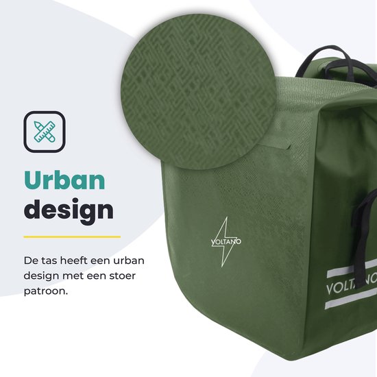 Voltano Dubbele Fietstas Rolltop Urban Green - 48 Liter - 100% Waterdicht - Fietstassen Electrische Fietsen Groen van Voltano — afbeelding 2
