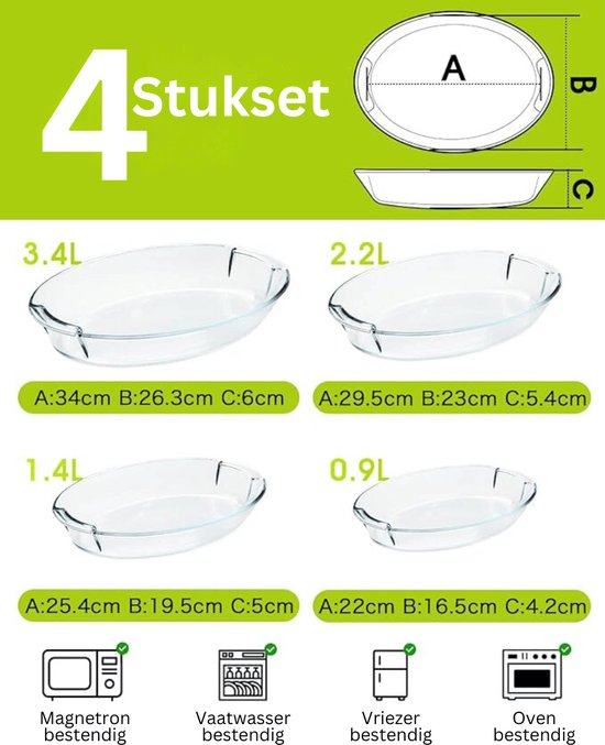HGMD Lasagne ovenschaal 3800 ML - Glas - Rechthoekig - Ovenschotel