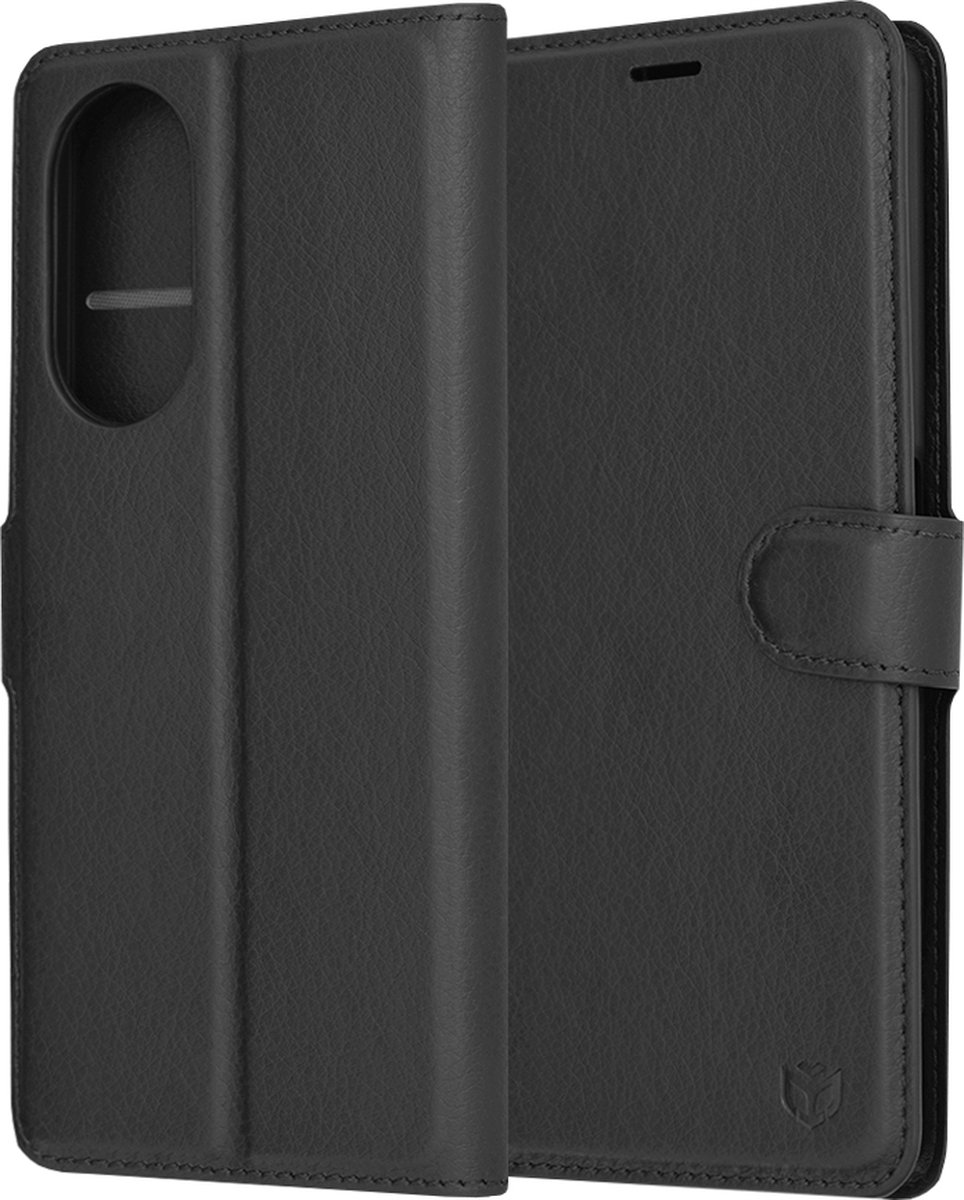 Techsuit Leather Folio Book Wallet Case hoesje voor Oppo A98 - Zwart