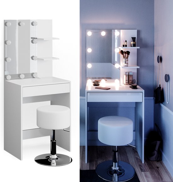 Vicco Isabelle Kaptafel Set Met Kruk - 60 Cm Met LED Verlichting En Kruk 747514451