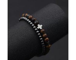 Armband Set tijgeroog kruis - LMPiercings