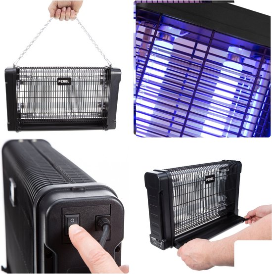 ASPECTEK UV-lamp, 20 W, elektrische insectenverdelger met rooster 2800 V, val voor muggen, vliegen en andere insecten, gebruik binnenshuis (wit en zwart ASPECTEK UV-lamp, 20 W, elektrische insectenverdelger met rooster 2800 V, val voor muggen, vliegen en andere insecten, gebruik binnenshuis (wit en zwart